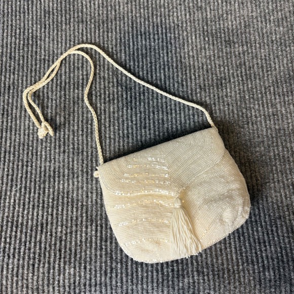 Carla Marchi Handbags - Carla Marchi Vintage Ivory Beaded Evening Bag Cream Tassel Crossbody Purse Bride